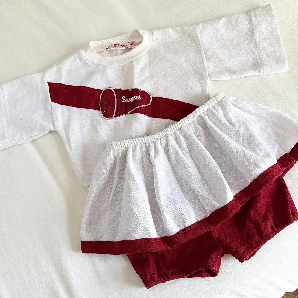 90s vintage rare Nutmeg Mills size 3T Oklahoma Sooners two piece cheerleader set